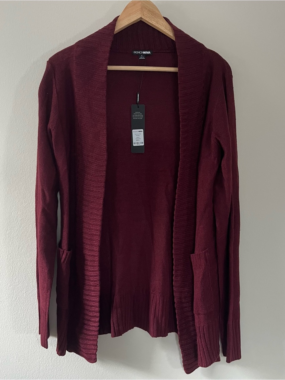 Fashion Nova Womens Burgundy Open Front Long Cardigan